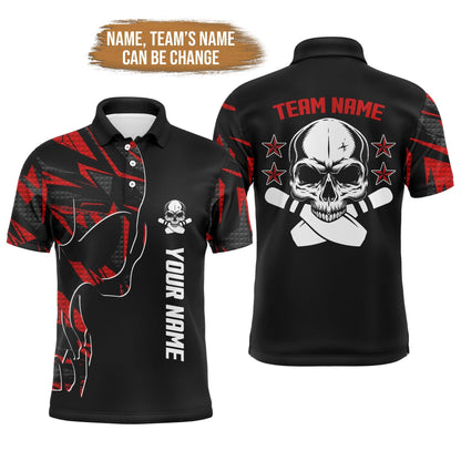 Bowling Custom Men Polo Shirt - Custom Name Skull Personalized Bowling Polo Shirt - Gift For Friend, Family - Amzanimalsgift