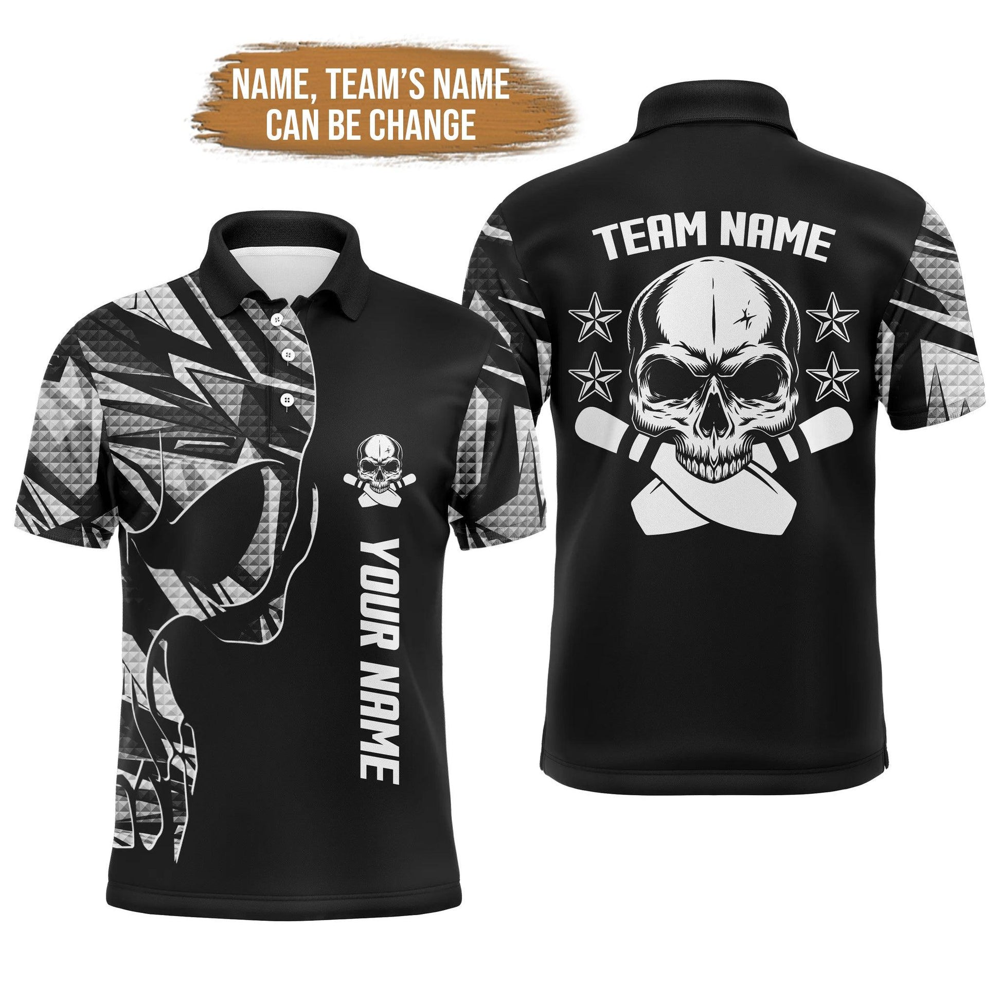 Bowling Custom Men Polo Shirt - Custom Name Skull Personalized Bowling Polo Shirt - Gift For Friend, Family - Amzanimalsgift