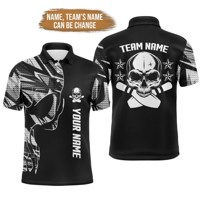 Bowling Custom Men Polo Shirt - Custom Name Skull Personalized Bowling Polo Shirt - Gift For Friend, Family - Amzanimalsgift