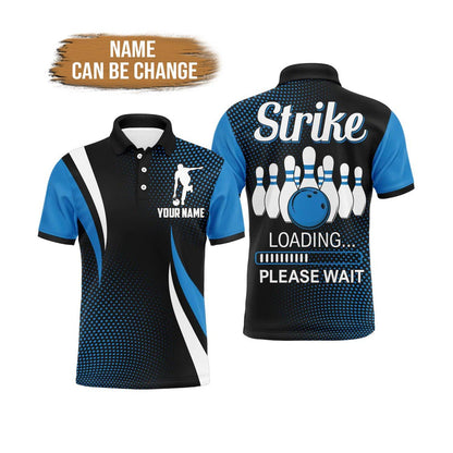 Bowling Custom Men Polo Shirt - Custom Name Strike Blue Polo Bowling Personalized Bowling Polo Shirt - Perfect Gift For Friend, Family - Amzanimalsgift