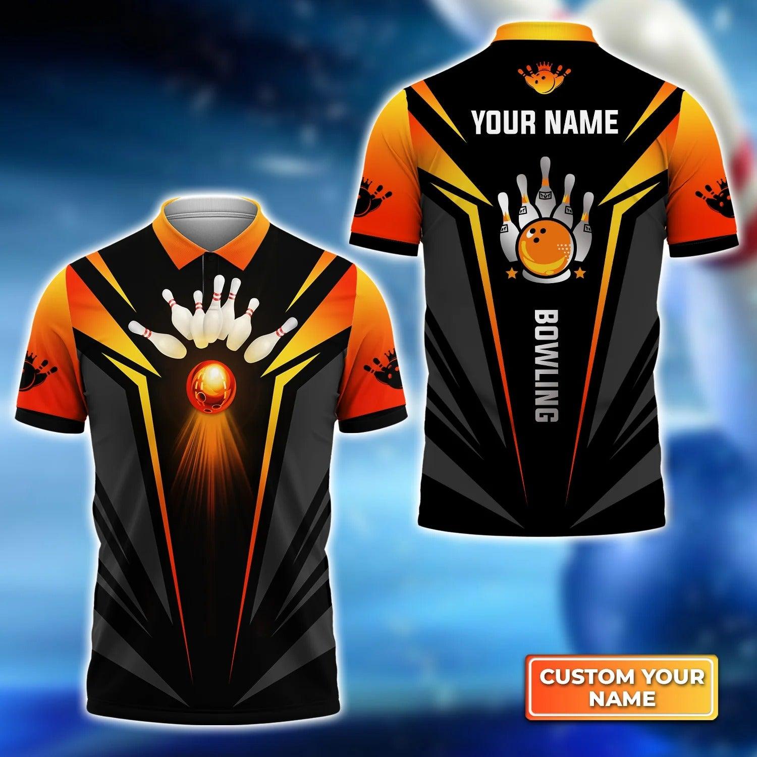 Bowling Custom Men Polo Shirt - Custom Name The Orange Bowling Ball in Flames Personalized Bowling Polo Shirt - Perfect Gift For Friend, Family - Amzanimalsgift
