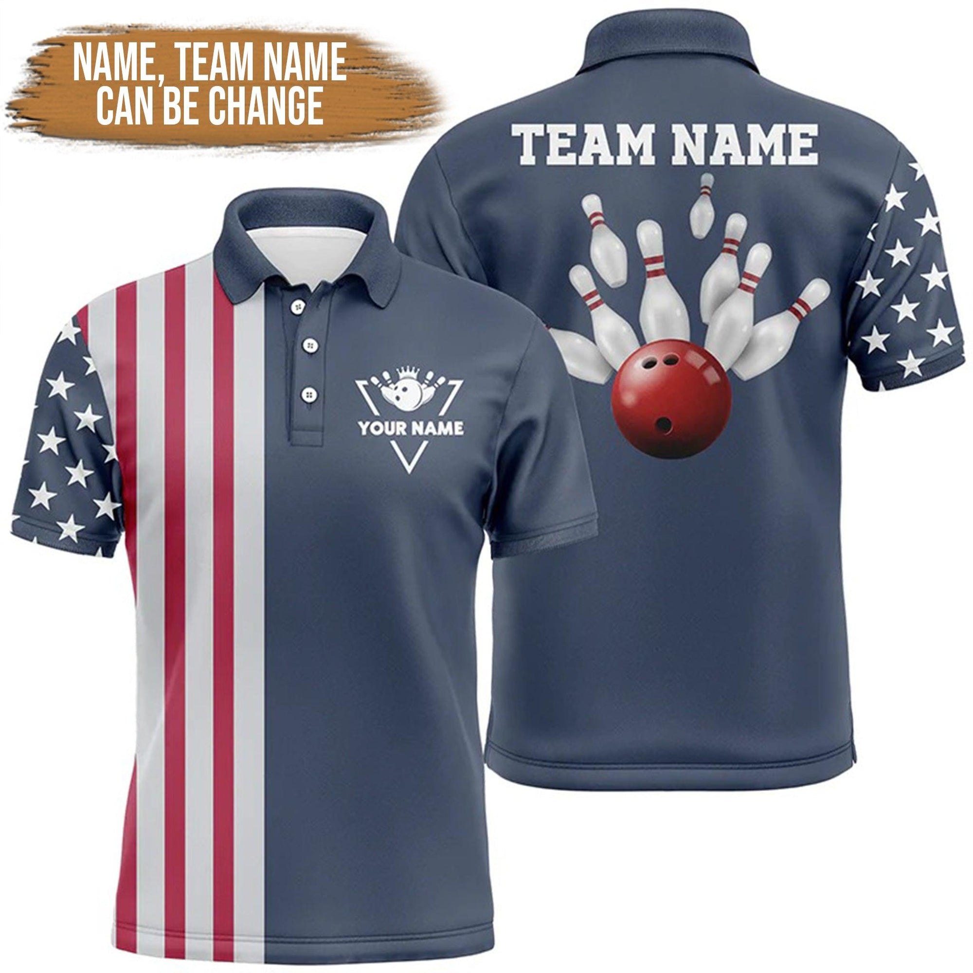 Bowling Custom Men Polo Shirt - Custom Name vintage Bowling polo shirts for Men American Flag Patriotic Personalized Bowling Polo Shirt - Perfect Gift For Friend, Family - Amzanimalsgift