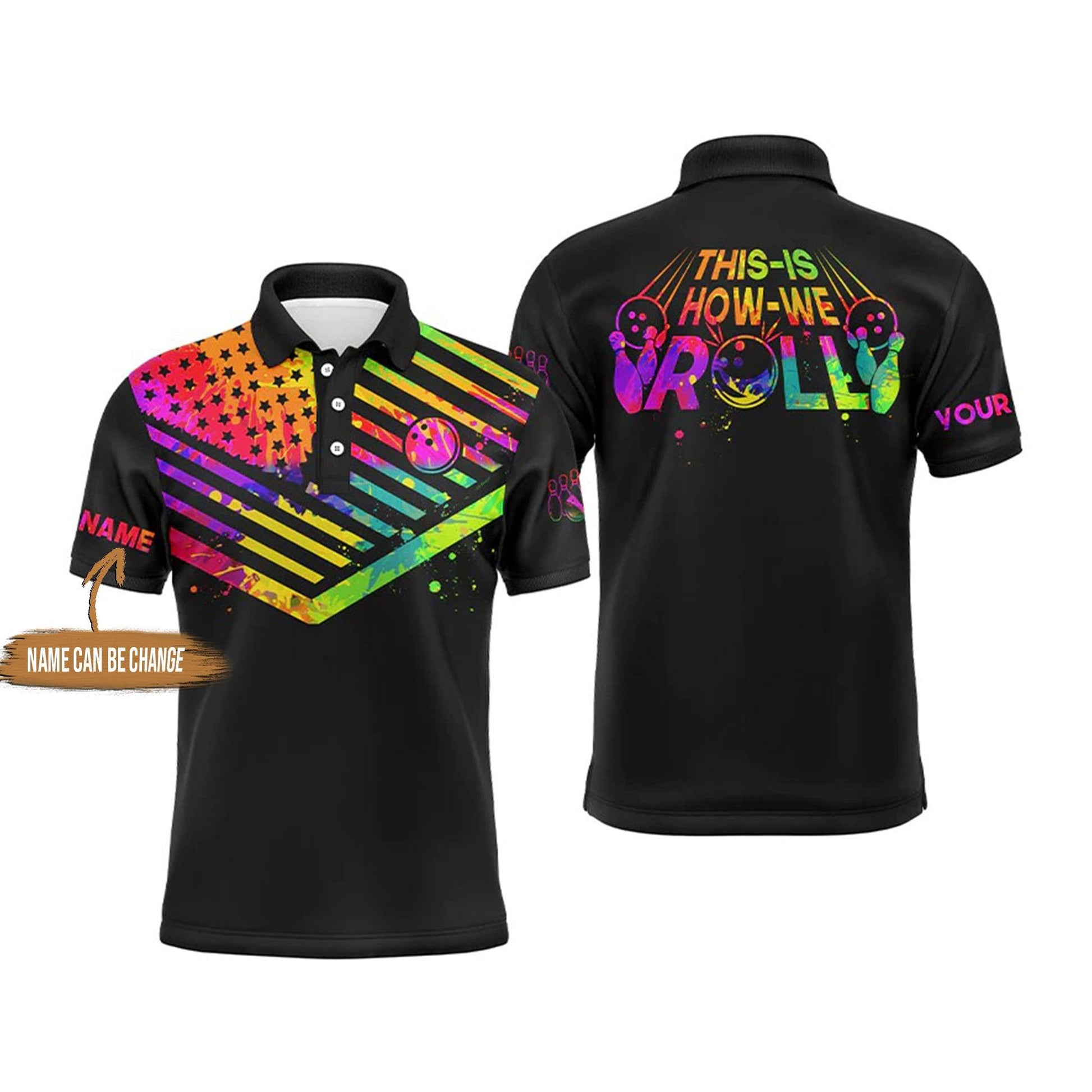 Bowling Custom Men Polo Shirt - Custom Name Watercolor American Flag Personalized Bowling Polo Shirt - Perfect Gift For Friend, Family - Amzanimalsgift