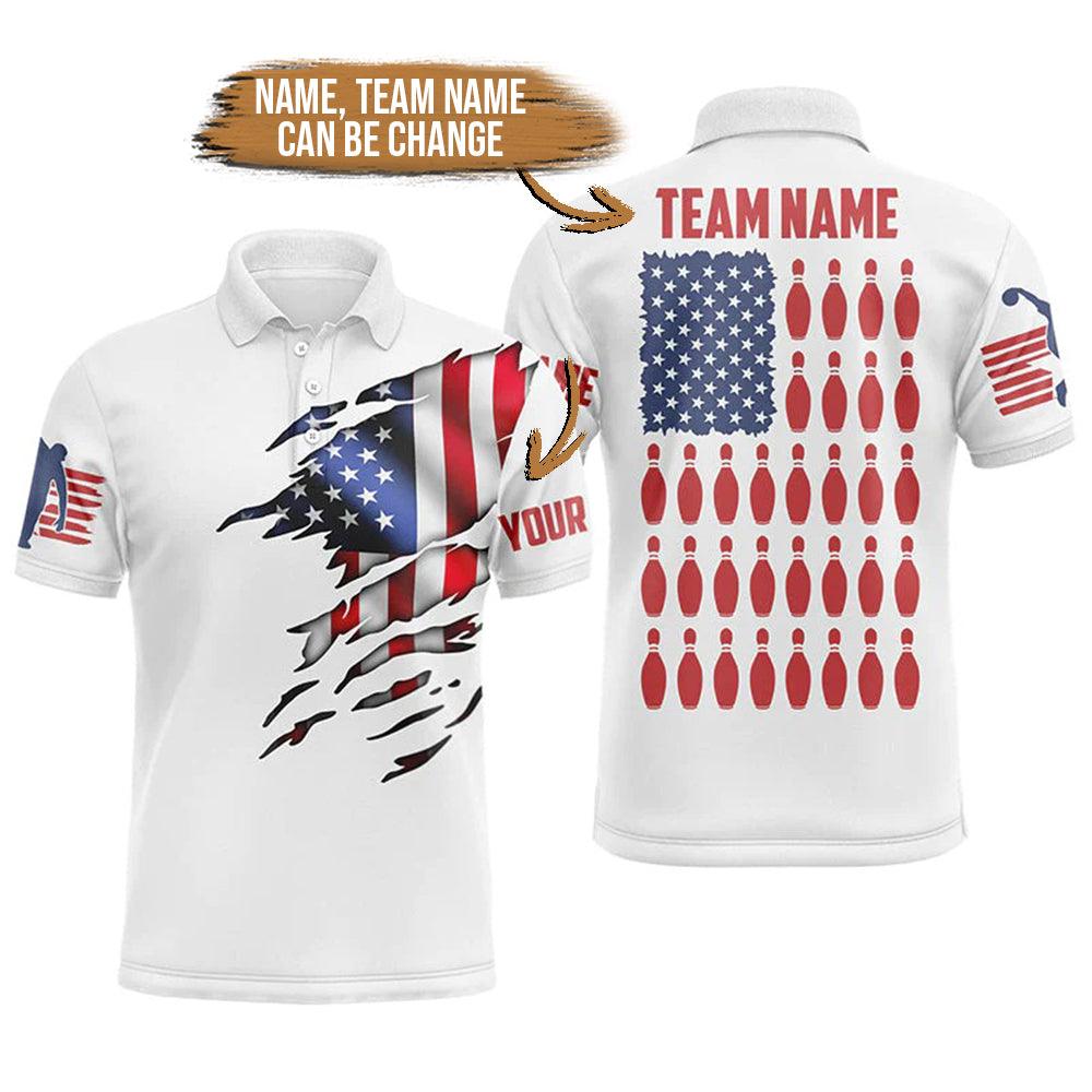 Bowling Custom Men Polo Shirt - Customizable American Flag Bowling Pin Personalized Bowling Polo Shirt - Perfect Gift For Friend, Family - Amzanimalsgift
