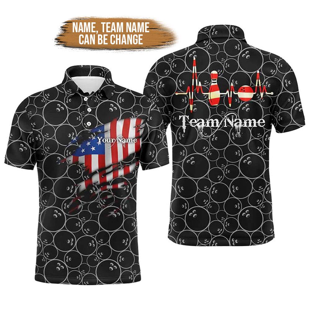 Bowling Custom Men Polo Shirt - Customize Ameircan Flag Bowling Shirts For Men Personalized Bowling Polo Shirt - Perfect Gift For Friend, Family - Amzanimalsgift