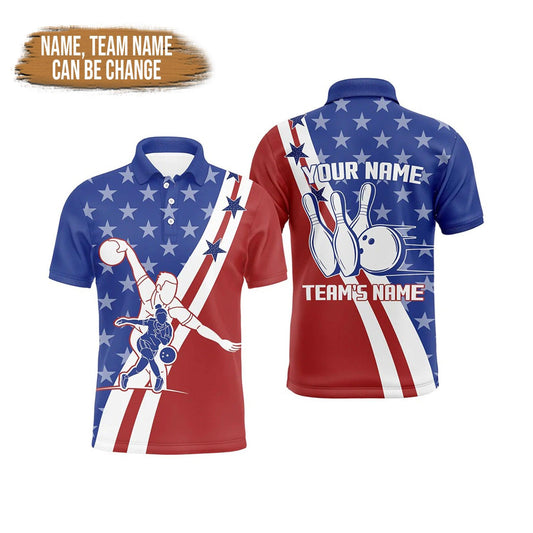 Bowling Custom Men Polo Shirt - Customize American Flag Bowling Personalized Bowling Polo Shirt - Perfect Gift For Friend, Family - Amzanimalsgift
