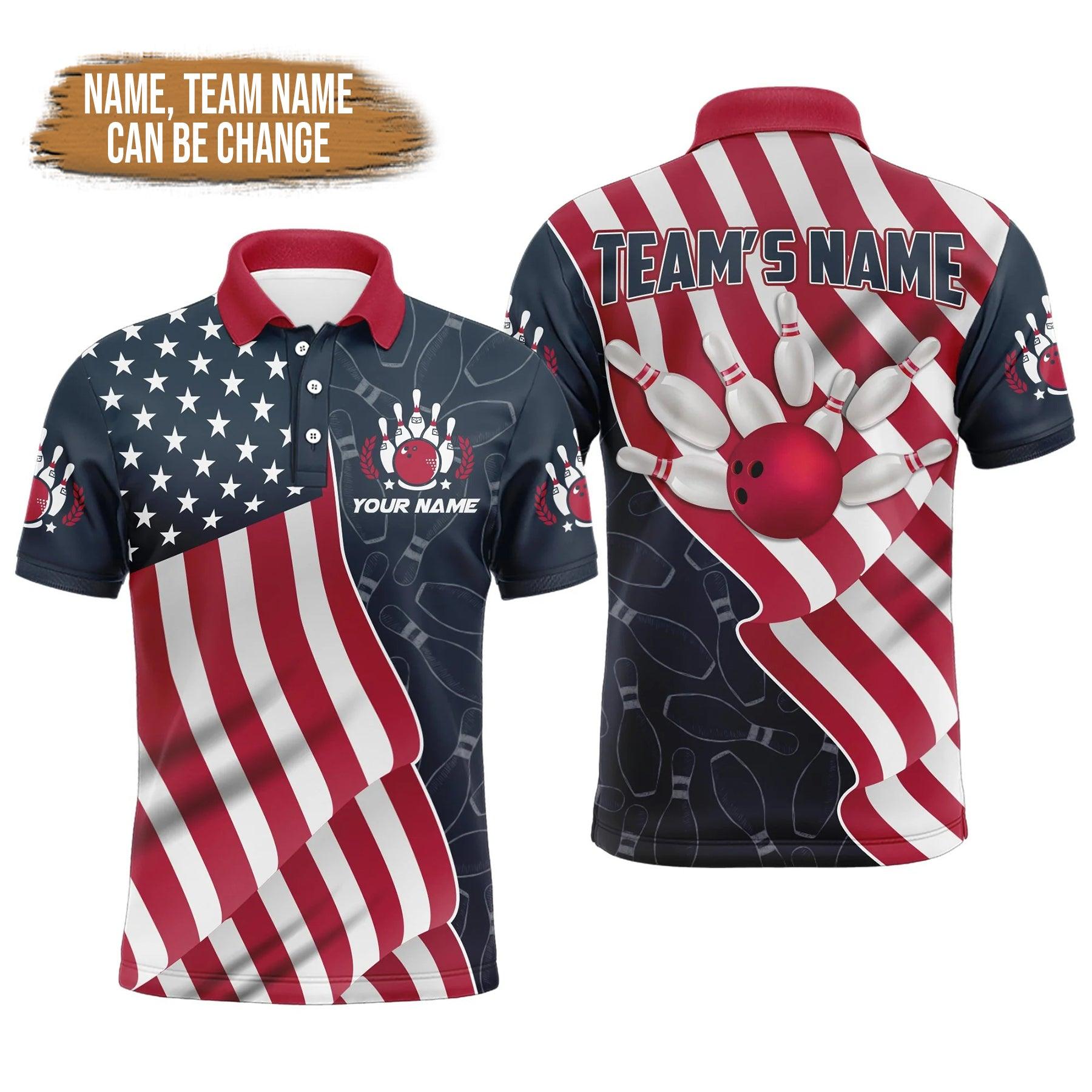 Bowling Custom Men Polo Shirt - Customize American Flag Bowling Personalized Bowling Polo Shirt - Perfect Gift For Friend, Family - Amzanimalsgift