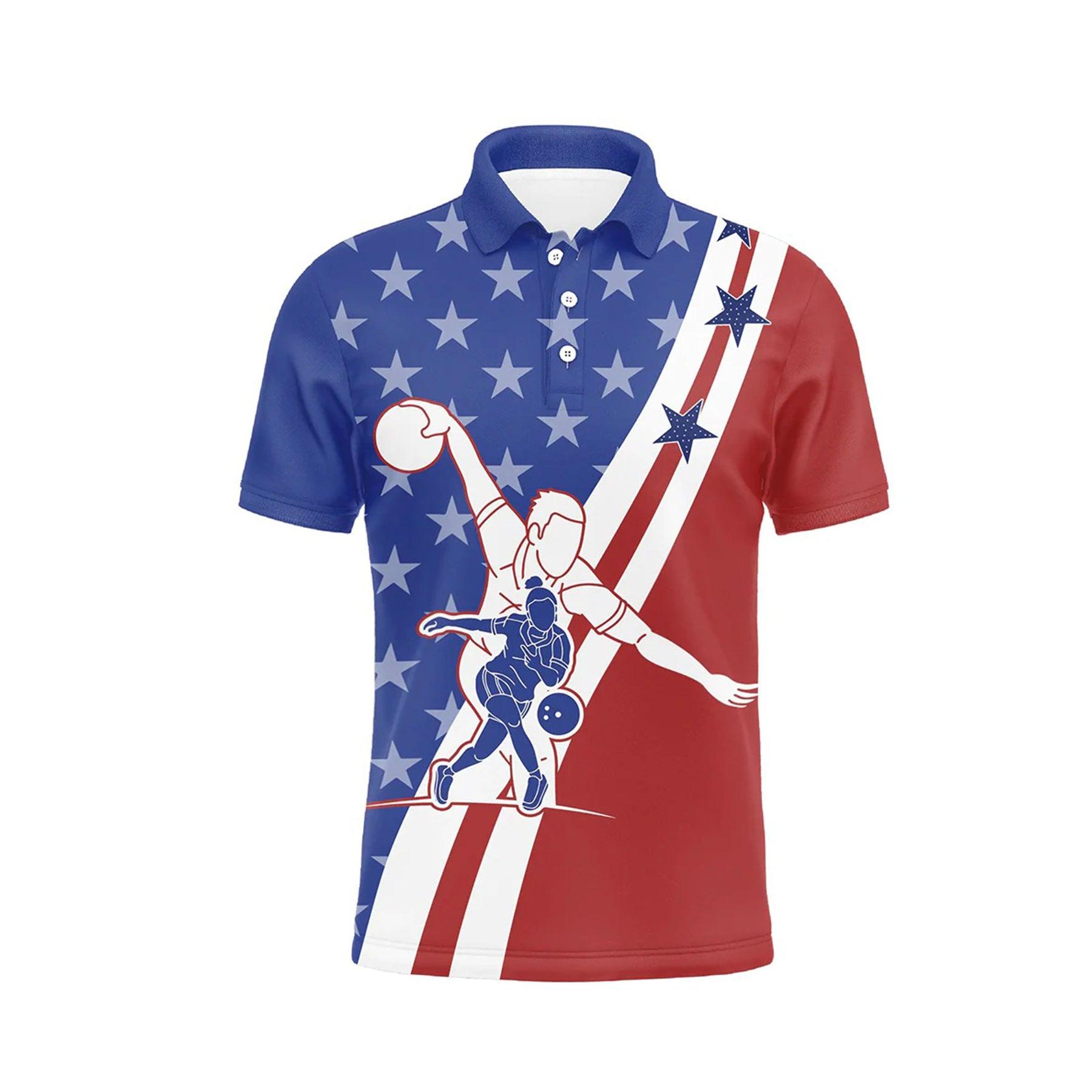 Bowling Custom Men Polo Shirt - Customize American Flag Bowling Personalized Bowling Polo Shirt - Perfect Gift For Friend, Family - Amzanimalsgift