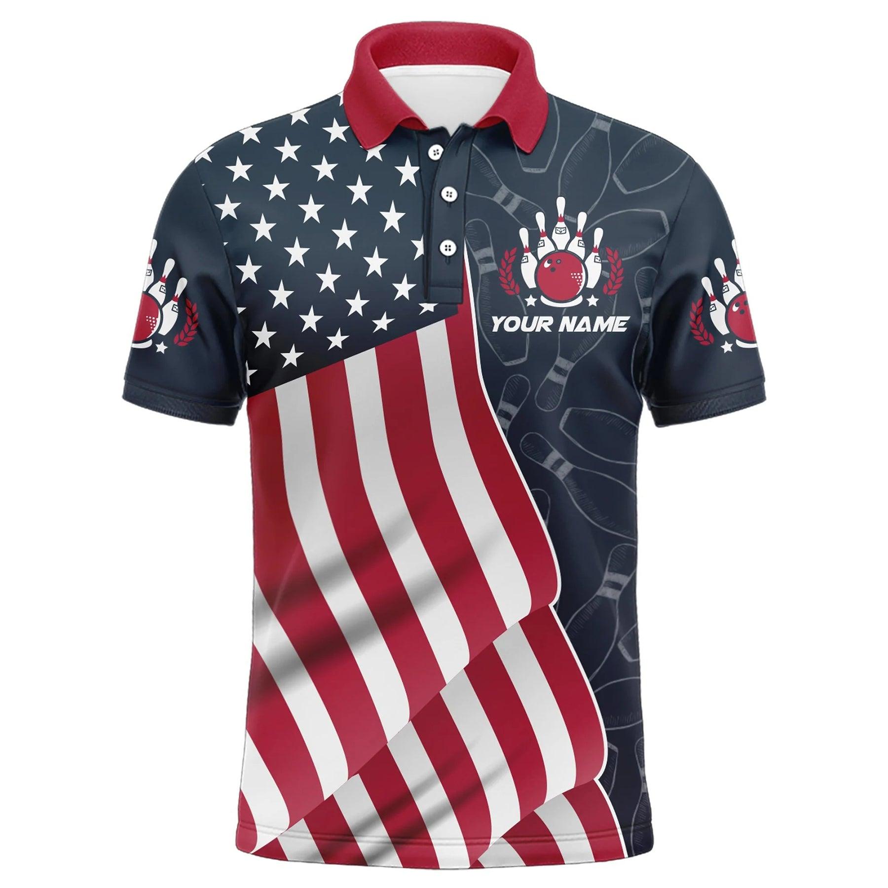 Bowling Custom Men Polo Shirt - Customize American Flag Bowling Personalized Bowling Polo Shirt - Perfect Gift For Friend, Family - Amzanimalsgift
