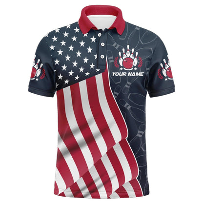 Bowling Custom Men Polo Shirt - Customize American Flag Bowling Personalized Bowling Polo Shirt - Perfect Gift For Friend, Family - Amzanimalsgift