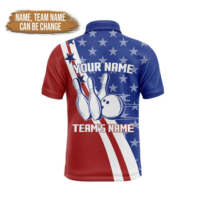 Bowling Custom Men Polo Shirt - Customize American Flag Bowling Personalized Bowling Polo Shirt - Perfect Gift For Friend, Family - Amzanimalsgift
