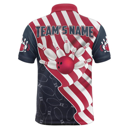 Bowling Custom Men Polo Shirt - Customize American Flag Bowling Personalized Bowling Polo Shirt - Perfect Gift For Friend, Family - Amzanimalsgift