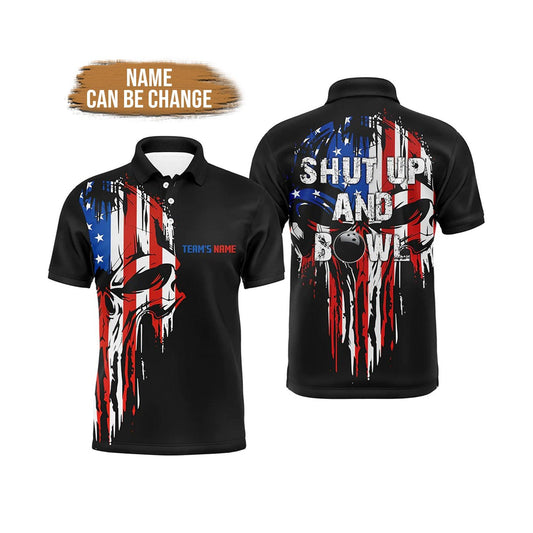 Bowling Custom Men Polo Shirt - Customize Skull Bowling, Funny Bowling Team Shirt Shut Up And Bowl Personalized Bowling Polo Shirt - Perfect Gift For Friend, Family - Amzanimalsgift