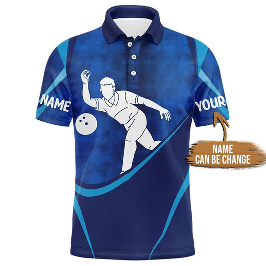 Bowling Custom Men Polo Shirt - Customized Name Men's Blue Personalized Bowling Polo Shirt - Perfect Gift For Friend, Family - Amzanimalsgift