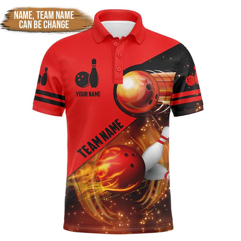 Bowling Custom Men Polo Shirt - Men polo shirt Custom Red Flame Bowling Shirts For Men Personalized Bowling Polo Shirt - Perfect Gift For Friend, Family - Amzanimalsgift