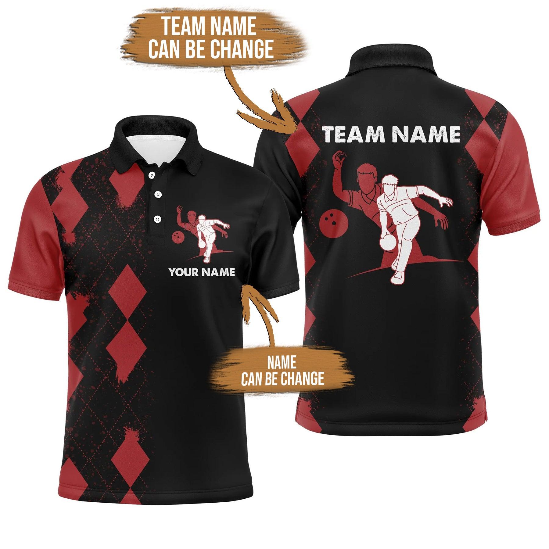 Bowling Custom Men Polo Shirt - Red & Black Bowler Team Personalized Bowling Polo Shirt - Gift For Friend, Family - Amzanimalsgift