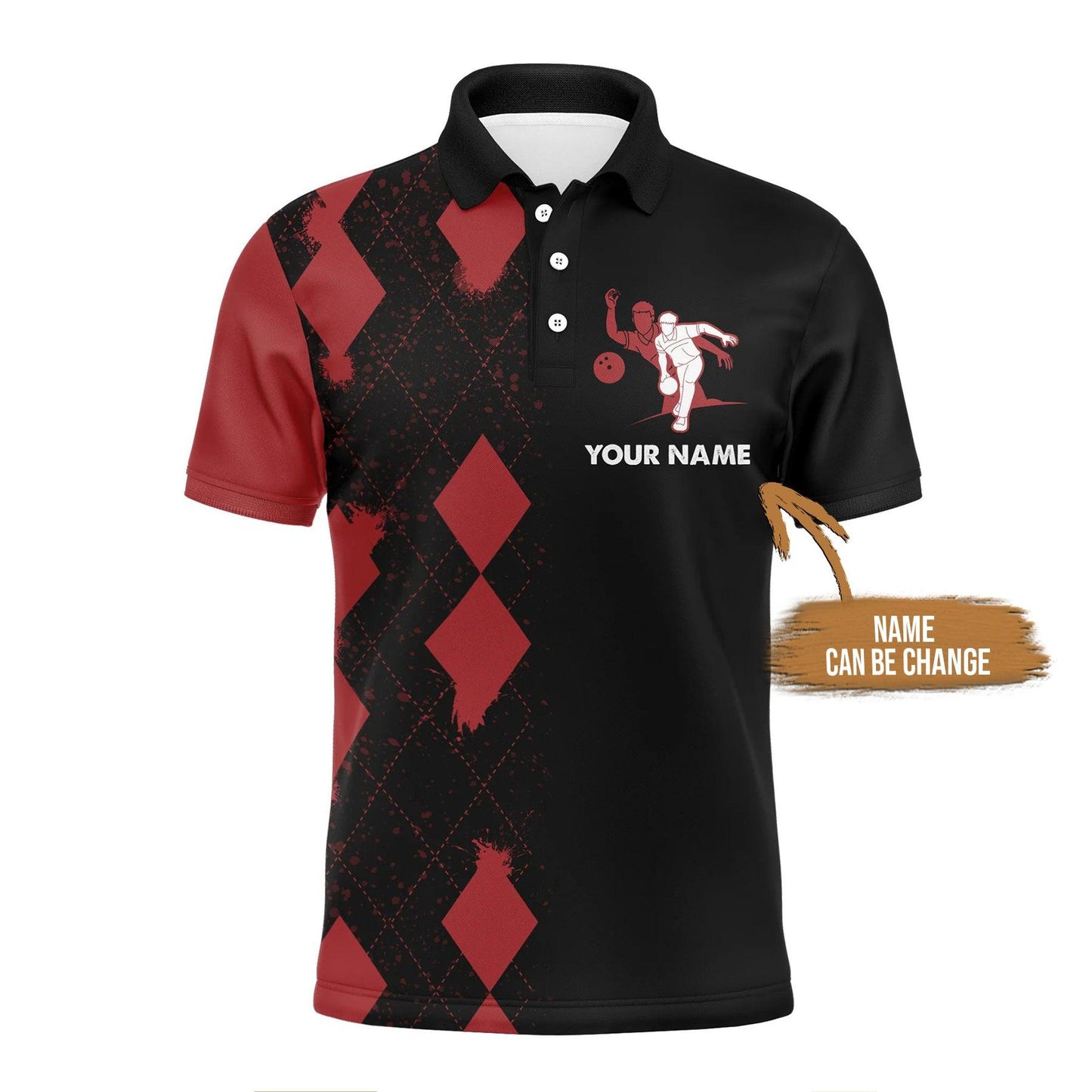Bowling Custom Men Polo Shirt - Red & Black Bowler Team Personalized Bowling Polo Shirt - Gift For Friend, Family - Amzanimalsgift