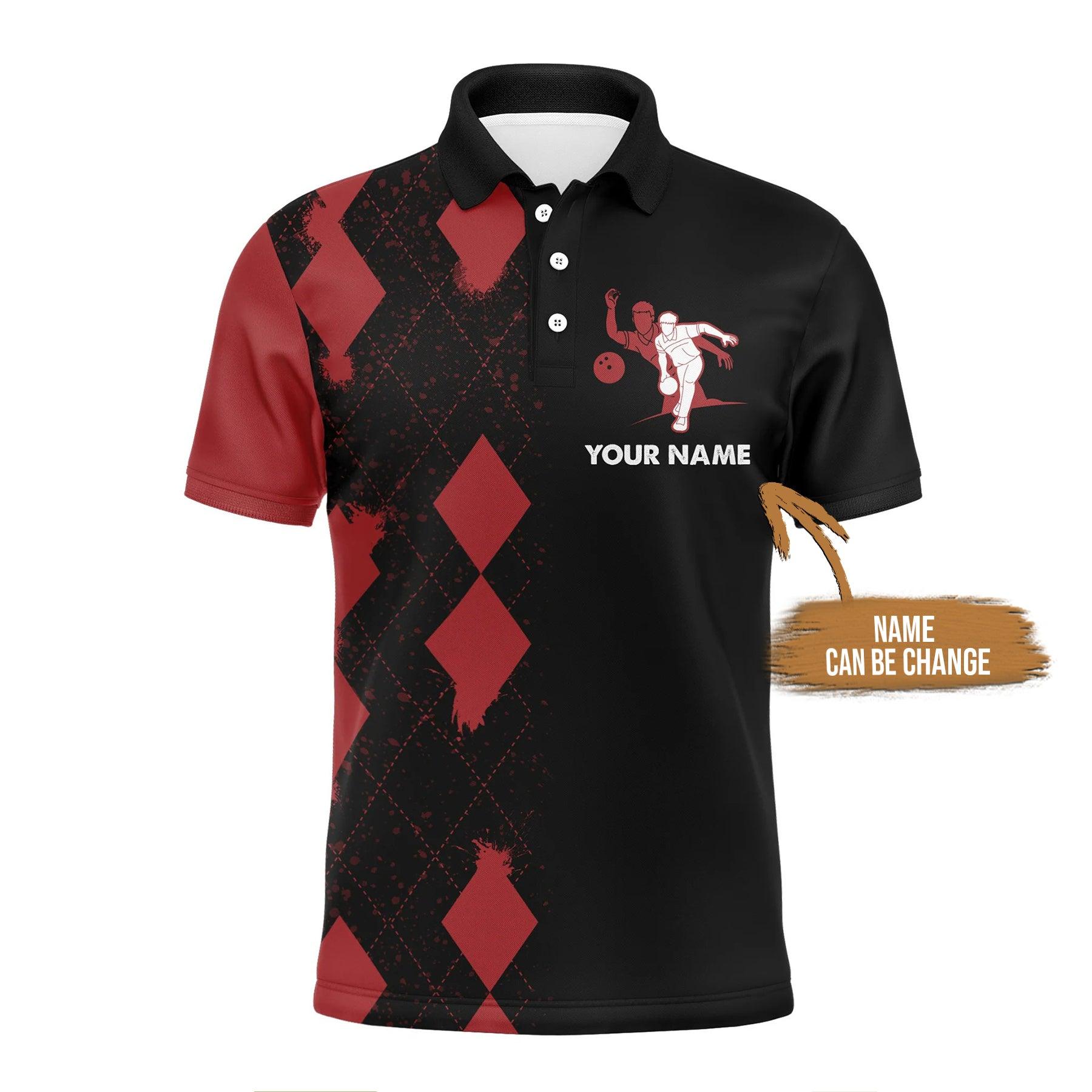 Bowling Custom Men Polo Shirt - Red & Black Bowler Team Personalized Bowling Polo Shirt - Gift For Friend, Family - Amzanimalsgift