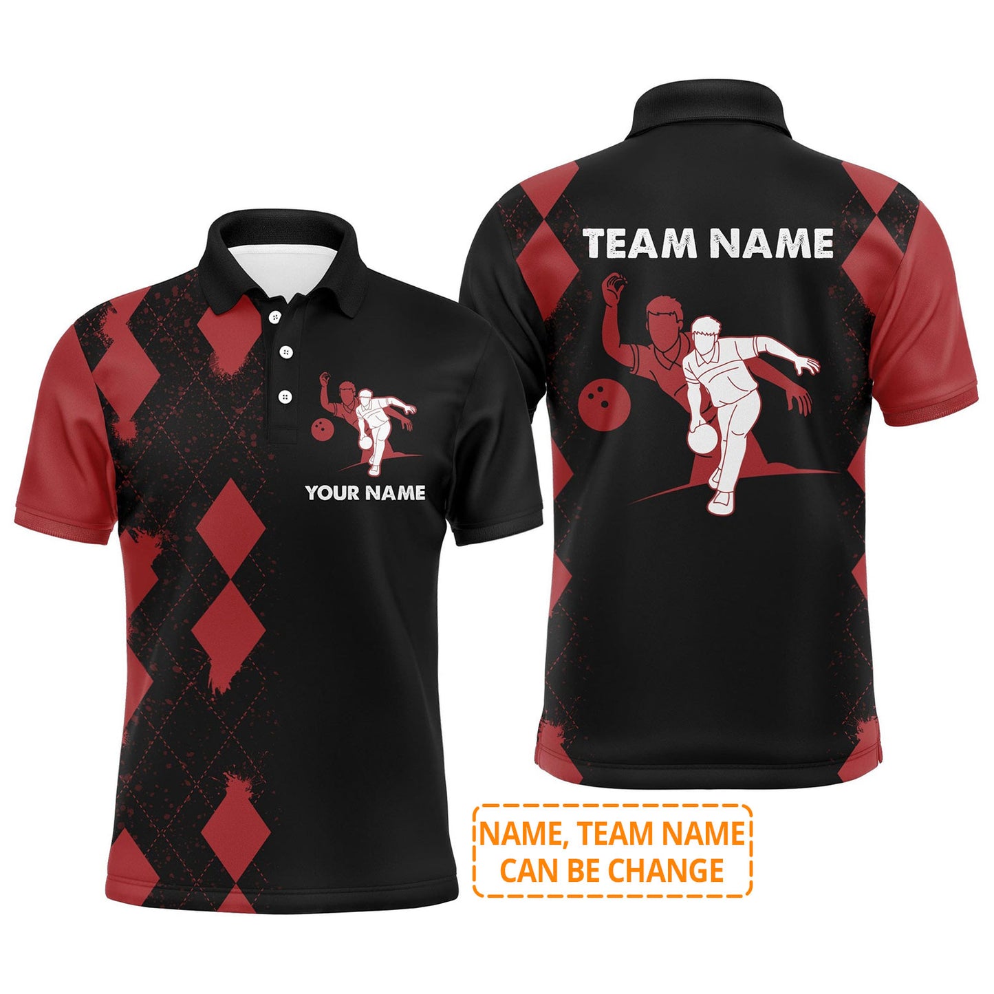 Bowling Custom Men Polo Shirt - Red & Black Bowler Team Personalized Bowling Polo Shirt - Gift For Friend, Family