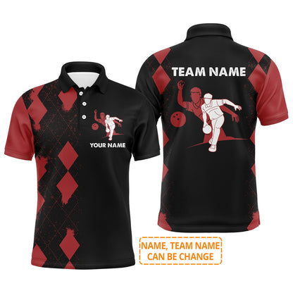 Bowling Custom Men Polo Shirt - Red & Black Bowler Team Personalized Bowling Polo Shirt - Gift For Friend, Family