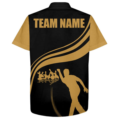 Bowling Custom Name And Team Name Hawaiian Shirt, Black and Gold Bowling Personalized Hawaiian Shirts For Men Women, Bowling Lovers, Bowlers - Amzanimalsgift