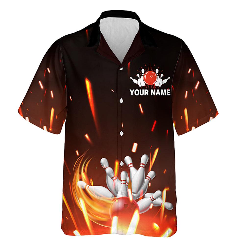 Bowling Custom Name And Team Name Hawaiian Shirt, Flame Bowling Ball and Pins Personalized Hawaiian Shirts For Men Women, Bowling Lovers, Bowlers - Amzanimalsgift