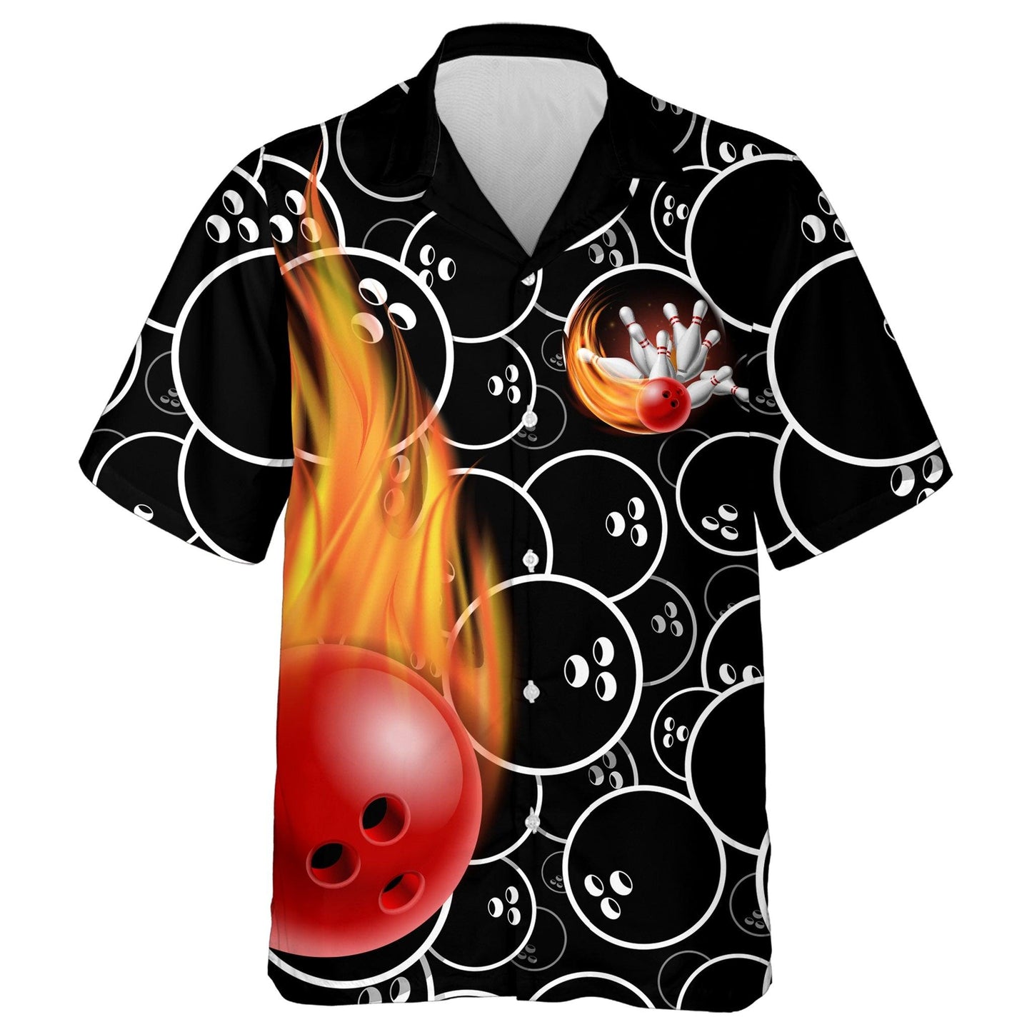 Bowling Custom Name And Team Name Hawaiian Shirt, Flame Skull Bowling Ball Pins Personalized Hawaiian Shirts For Men Women, Bowling Lovers, Bowlers - Amzanimalsgift