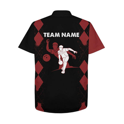Bowling Custom Name And Team Name Hawaiian Shirt, Red Black Argyle Bowling Personalized Hawaiian Shirts For Men Women, Team, Bowling Lovers, Bowlers - Amzanimalsgift