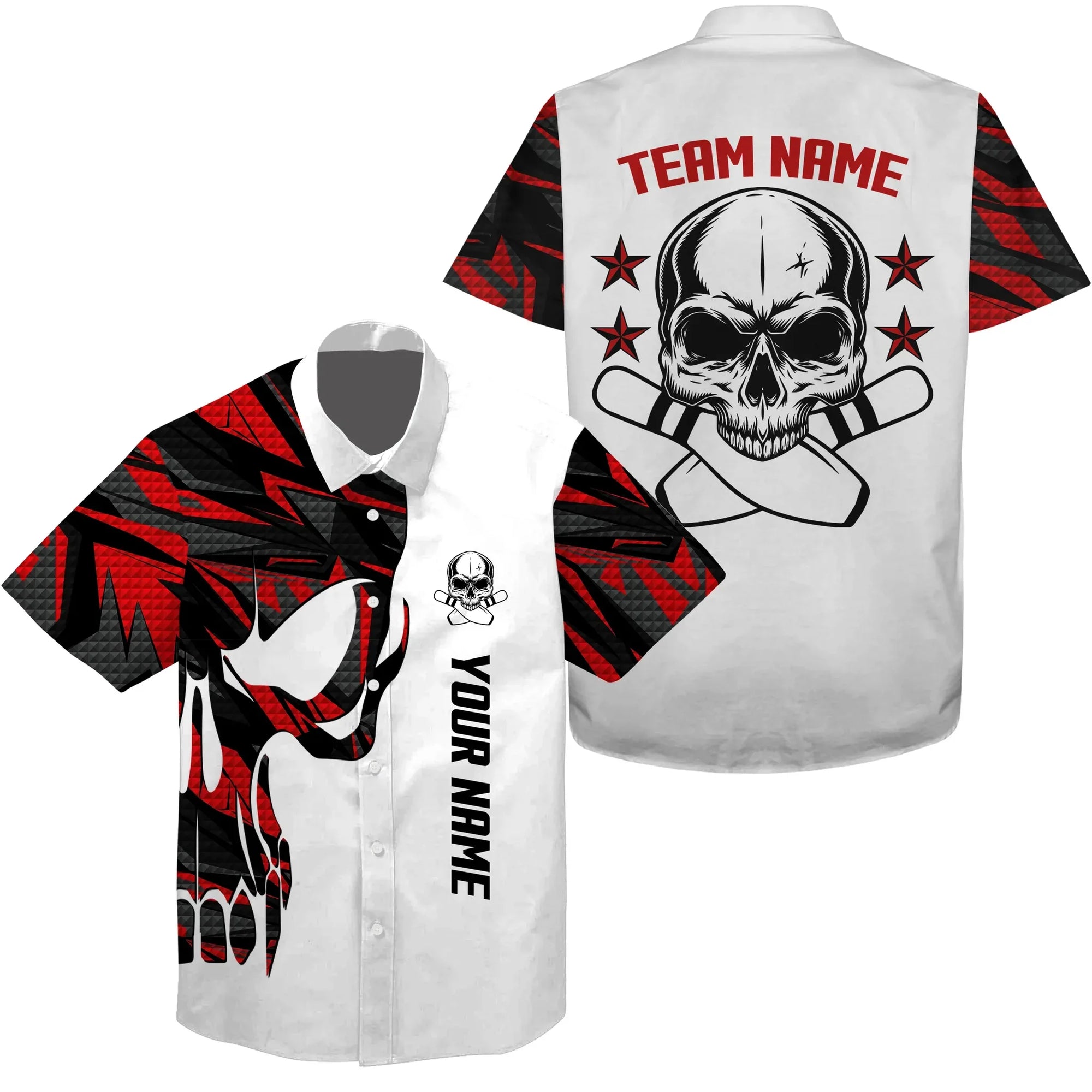 Bowling Custom Name And Team Name Hawaiian Shirt, Red Camo Skull Bowling Personalized Hawaiian Shirts For Men Women, Team, Bowling Lovers, Bowlers - Amzanimalsgift