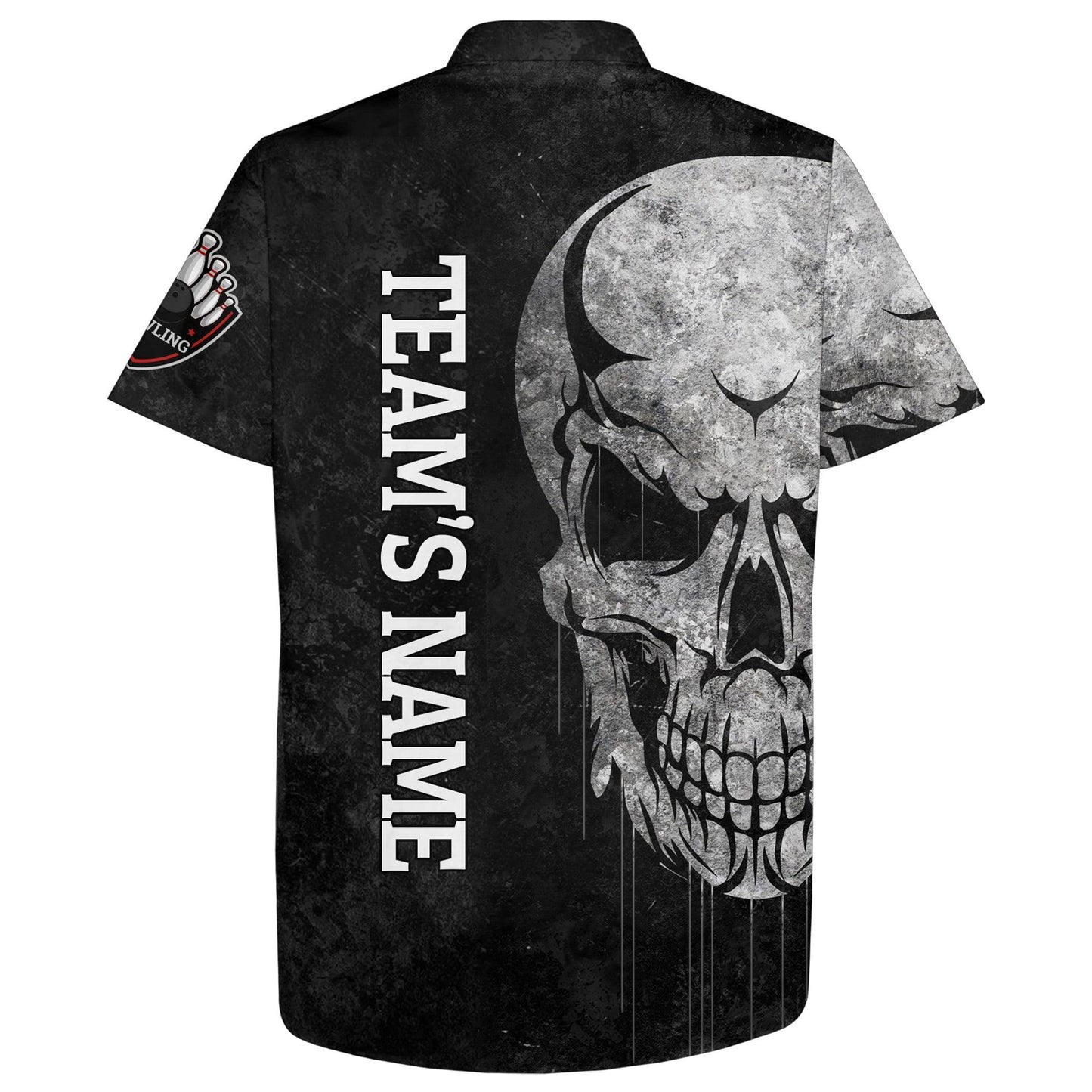 Bowling Custom Name And Team Name Hawaiian Shirt, Skull Patriotic American Flag Personalized Hawaiian Shirts For Men Women, Bowling Lovers, Bowlers - Amzanimalsgift