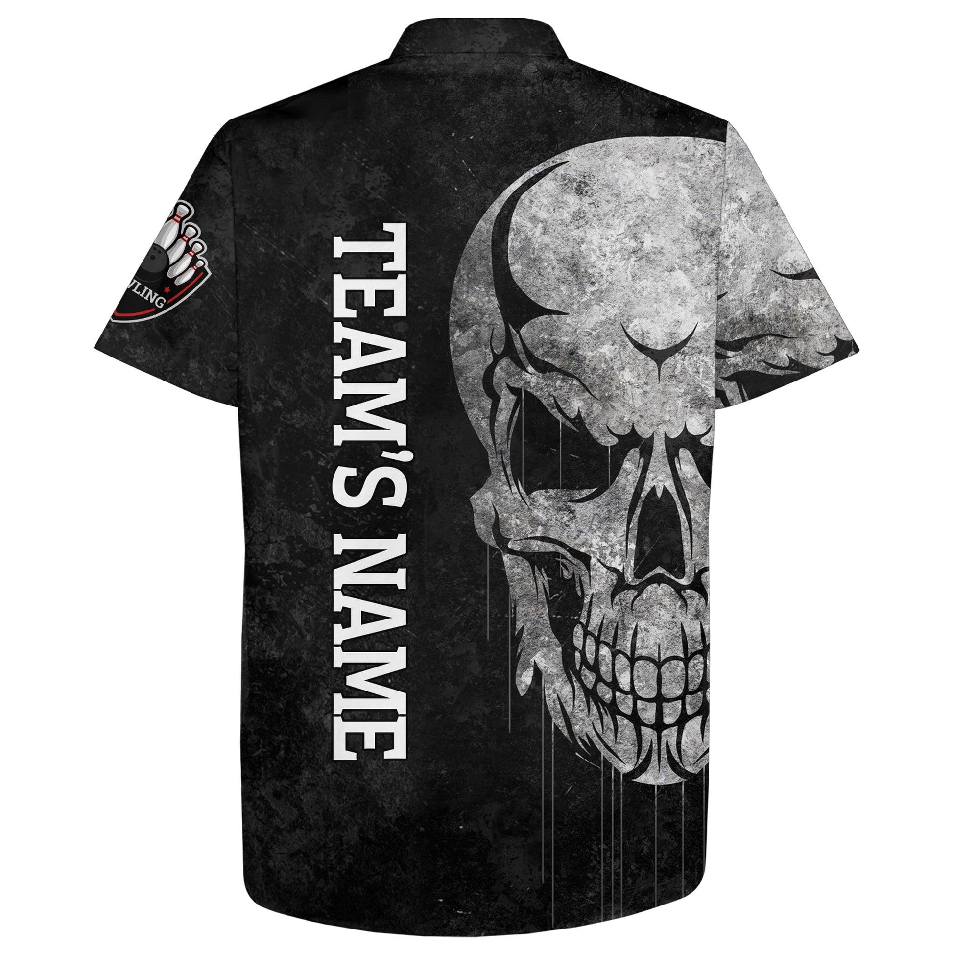 Bowling Custom Name And Team Name Hawaiian Shirt, Skull Patriotic American Flag Personalized Hawaiian Shirts For Men Women, Bowling Lovers, Bowlers - Amzanimalsgift