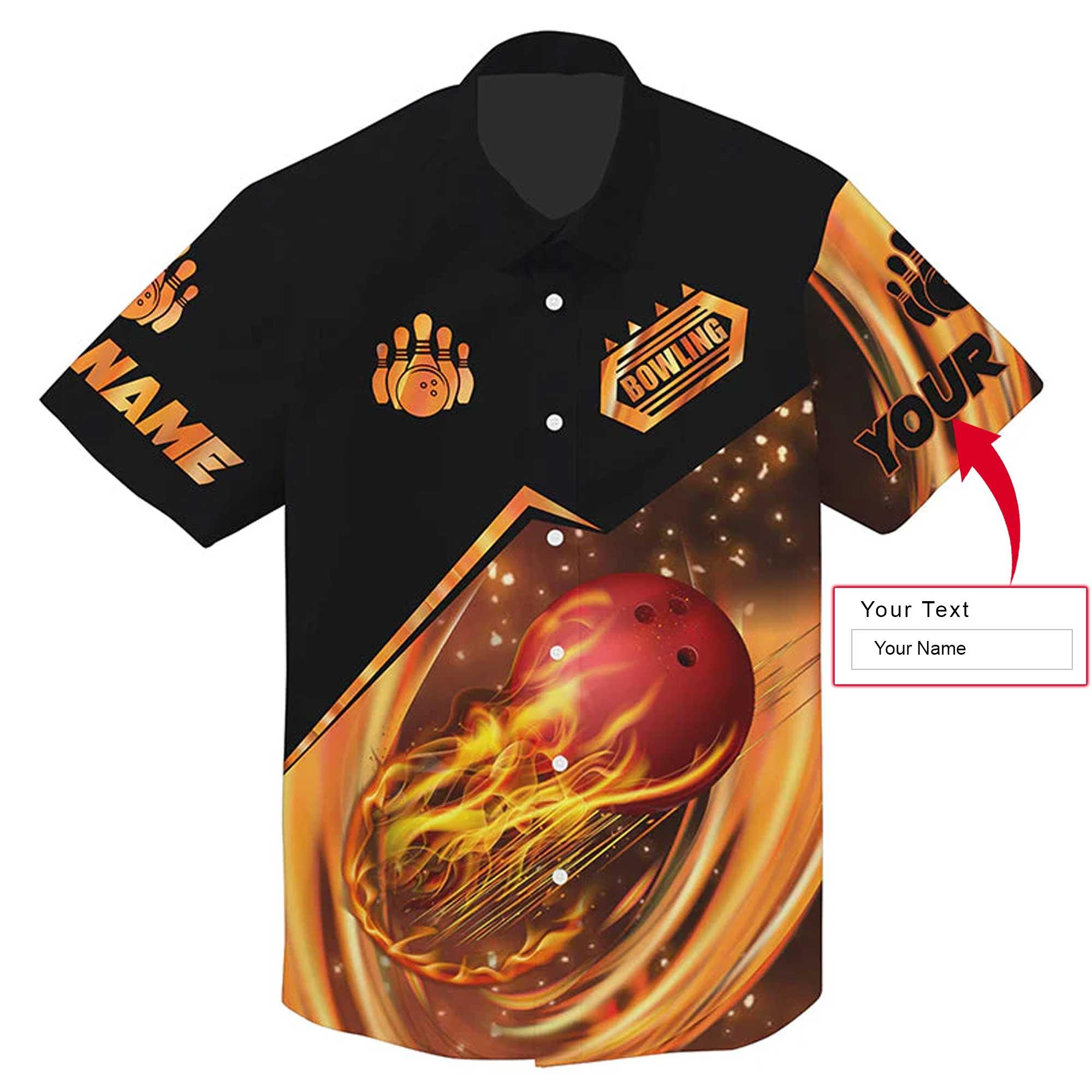 Bowling Custom Name Hawaiian Shirt, Flame Bowling Personalized Hawaiian Shirts For Men Women, Bowling Lovers, Team, Bowlers - Amzanimalsgift