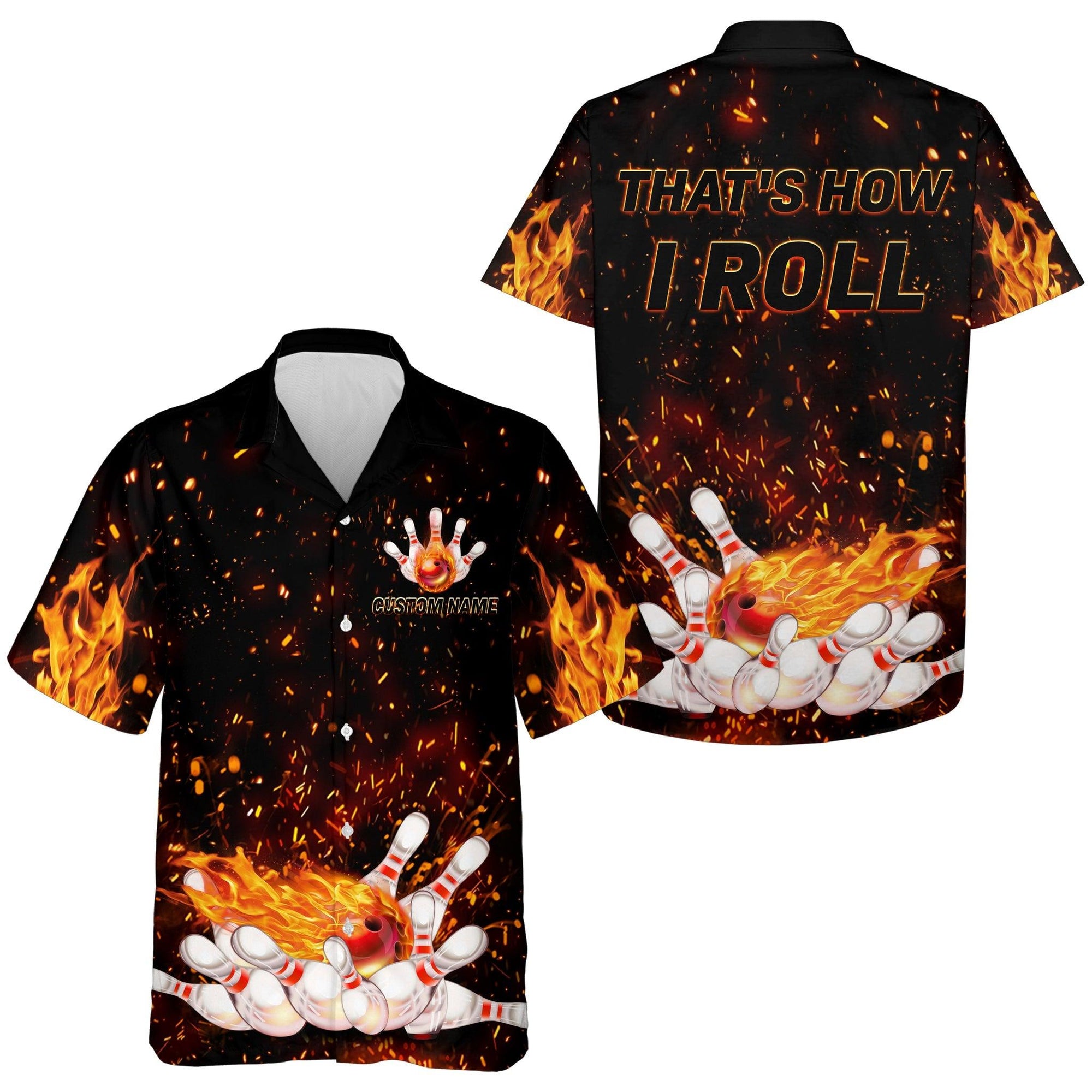 Bowling Custom Name Hawaiian Shirt, Flames Bowling That's How I Roll Personalized Hawaiian Shirts For Men Women, Team, Bowling Lovers, Bowlers - Amzanimalsgift