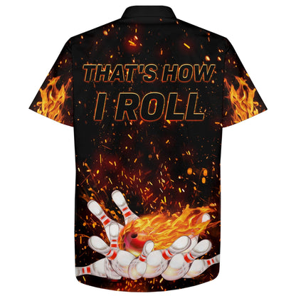 Bowling Custom Name Hawaiian Shirt, Flames Bowling That's How I Roll Personalized Hawaiian Shirts For Men Women, Team, Bowling Lovers, Bowlers - Amzanimalsgift