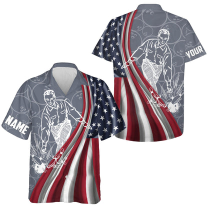 Bowling Custom Name Hawaiian Shirt, Patriotic American Flag Bowling Personalized Hawaiian Shirts For Men Women, Team, Bowling Lovers, Bowlers - Amzanimalsgift