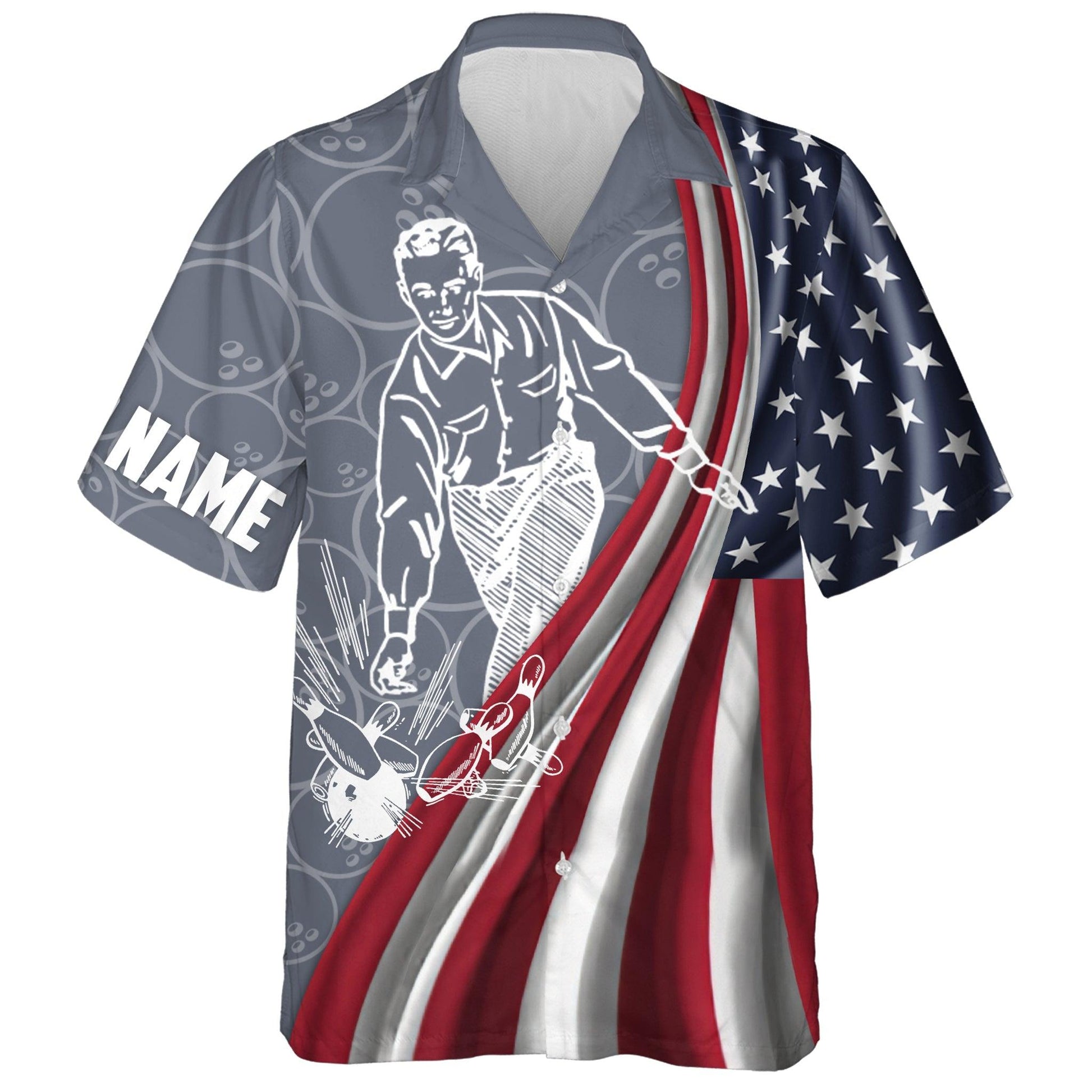 Bowling Custom Name Hawaiian Shirt, Patriotic American Flag Bowling Personalized Hawaiian Shirts For Men Women, Team, Bowling Lovers, Bowlers - Amzanimalsgift