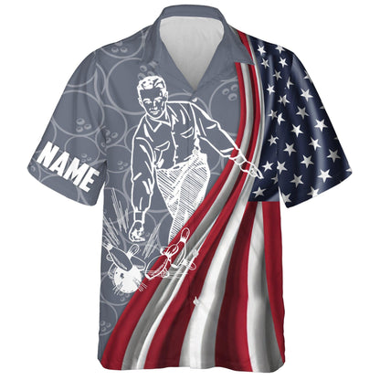 Bowling Custom Name Hawaiian Shirt, Patriotic American Flag Bowling Personalized Hawaiian Shirts For Men Women, Team, Bowling Lovers, Bowlers - Amzanimalsgift
