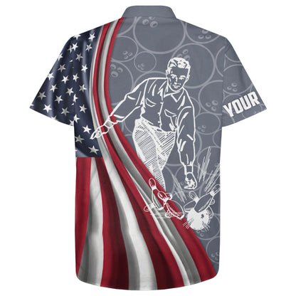 Bowling Custom Name Hawaiian Shirt, Patriotic American Flag Bowling Personalized Hawaiian Shirts For Men Women, Team, Bowling Lovers, Bowlers - Amzanimalsgift