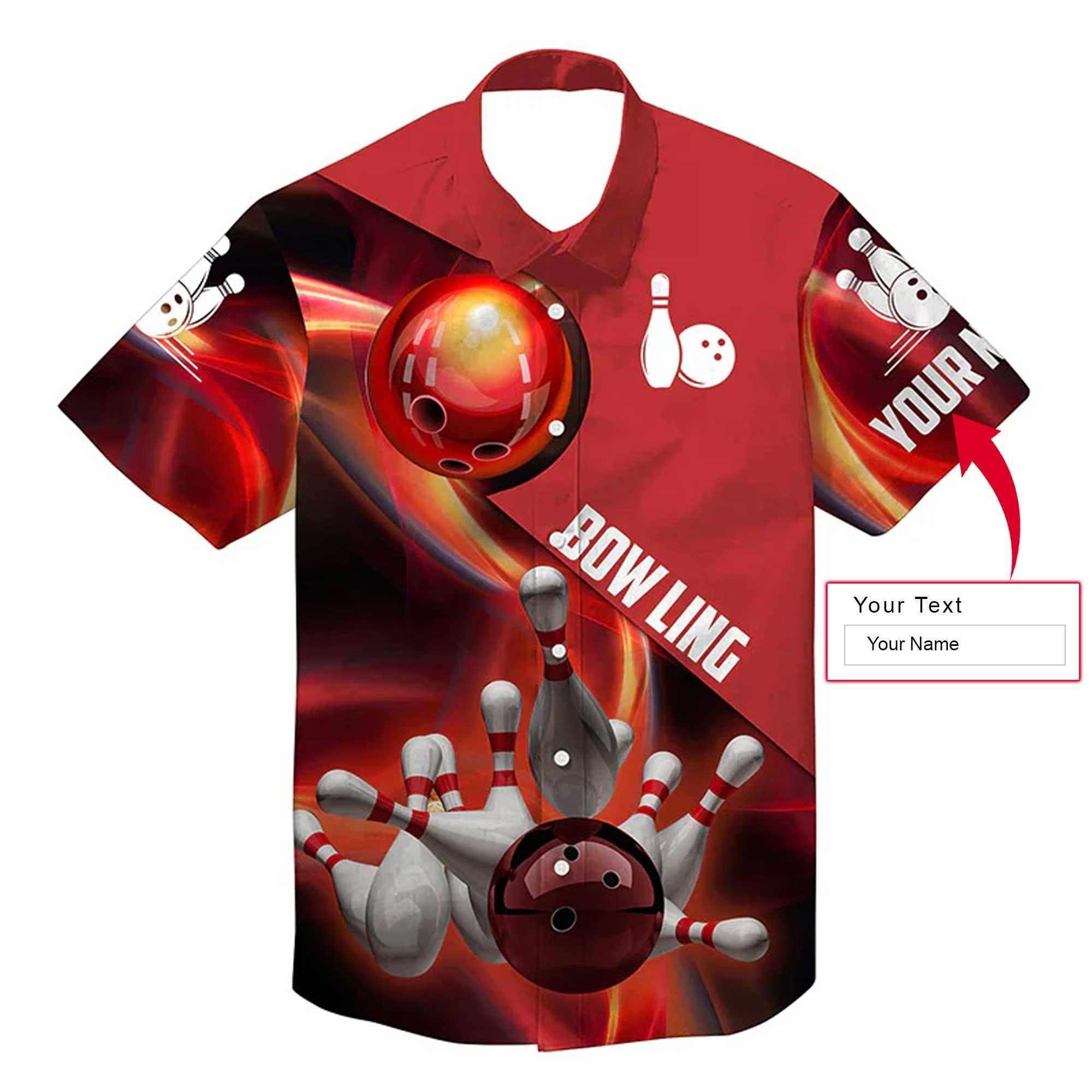 Bowling Custom Name Hawaiian Shirt, Red Flame Bowling Balls And Pins Personalized Hawaiian Shirts For Men Women, Bowling Lovers, Team, Bowlers - Amzanimalsgift