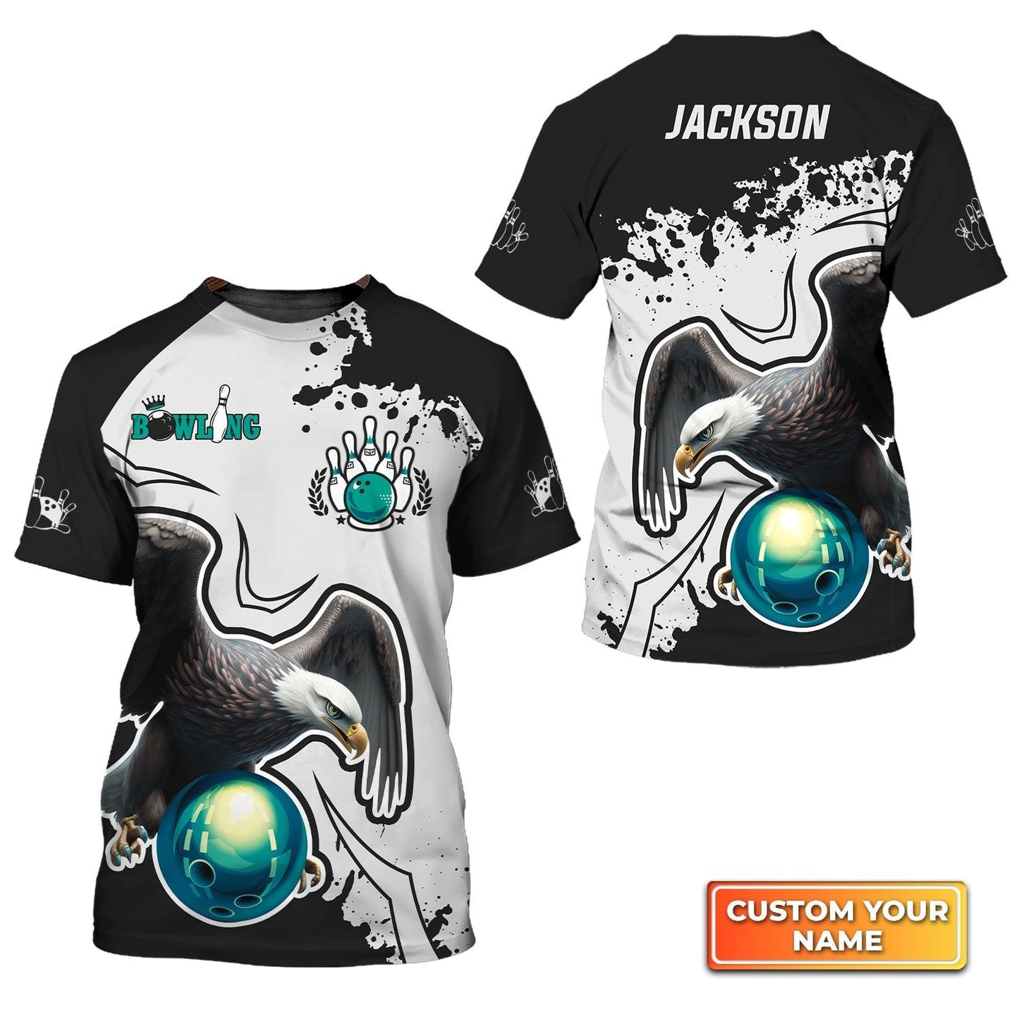 Bowling Custom Name T Shirt, American Eagle Bowling Team Personalized Name T-Shirt For Men, Perfect Gift For Bowling Lovers, Bowlers, Team, Friend - Amzanimalsgift