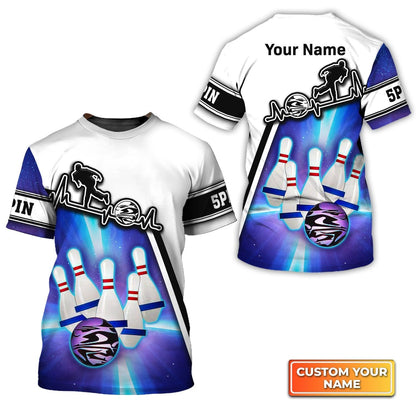 Bowling Custom Name T Shirt, Blue Bowling 5 Pins Personalized Name T-Shirt For Men, Perfect Gift For Bowling Lovers, Bowlers, Team, Friend - Amzanimalsgift