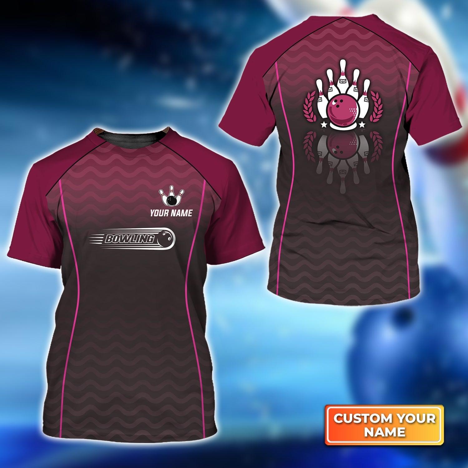 Bowling Custom Name T Shirt, Bowling Interlaced Pattern Personalized T-Shirt For Men, Perfect Gift For Bowling Lovers, Bowlers, Team, Friend - Amzanimalsgift
