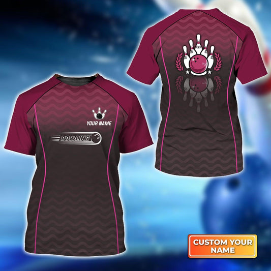 Bowling Custom Name T Shirt, Bowling Interlaced Pattern Personalized T-Shirt For Men, Perfect Gift For Bowling Lovers, Bowlers, Team, Friend - Amzanimalsgift