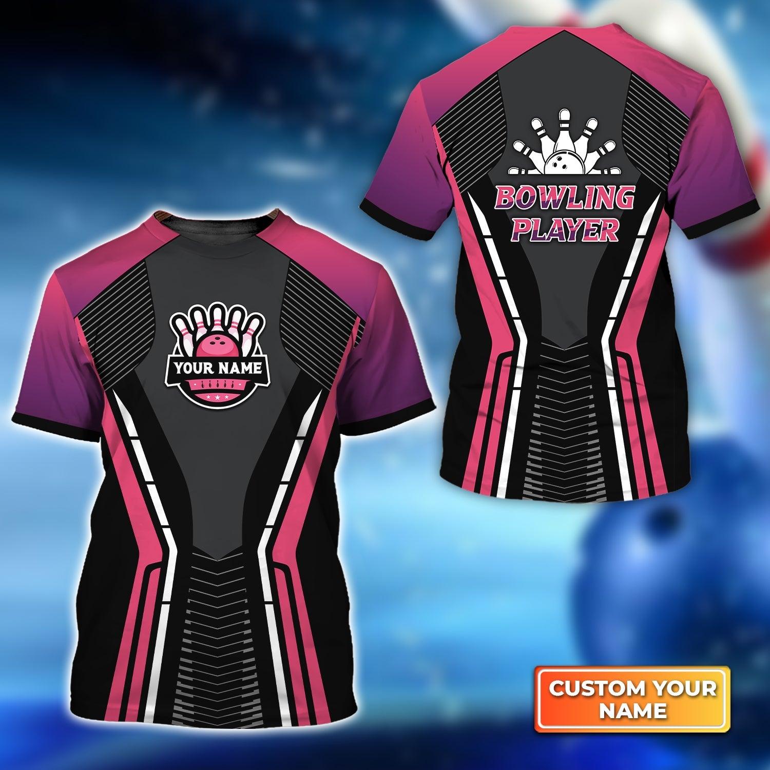 Bowling Custom Name T Shirt, Bowling Strike Black Pink Personalized T-Shirt For Men, Perfect Gift For Bowling Lovers, Bowlers, Team, Friend - Amzanimalsgift