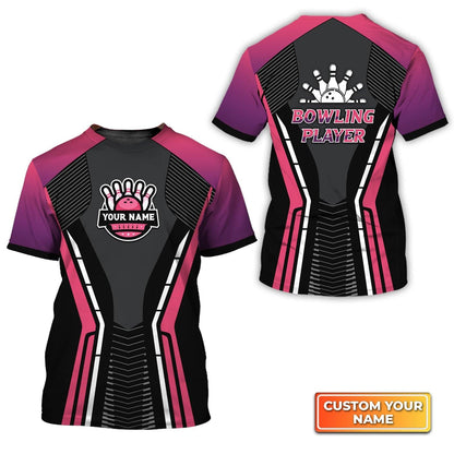 Bowling Custom Name T Shirt, Bowling Strike Black Pink Personalized T-Shirt For Men, Perfect Gift For Bowling Lovers, Bowlers, Team, Friend - Amzanimalsgift