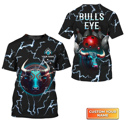 Bowling Custom Name T Shirt, Bulls Eye Red Bowling Ball Team Personalized Name T-Shirt For Men, Perfect Gift For Bowling Lovers, Bowlers, Team, Friend - Amzanimalsgift