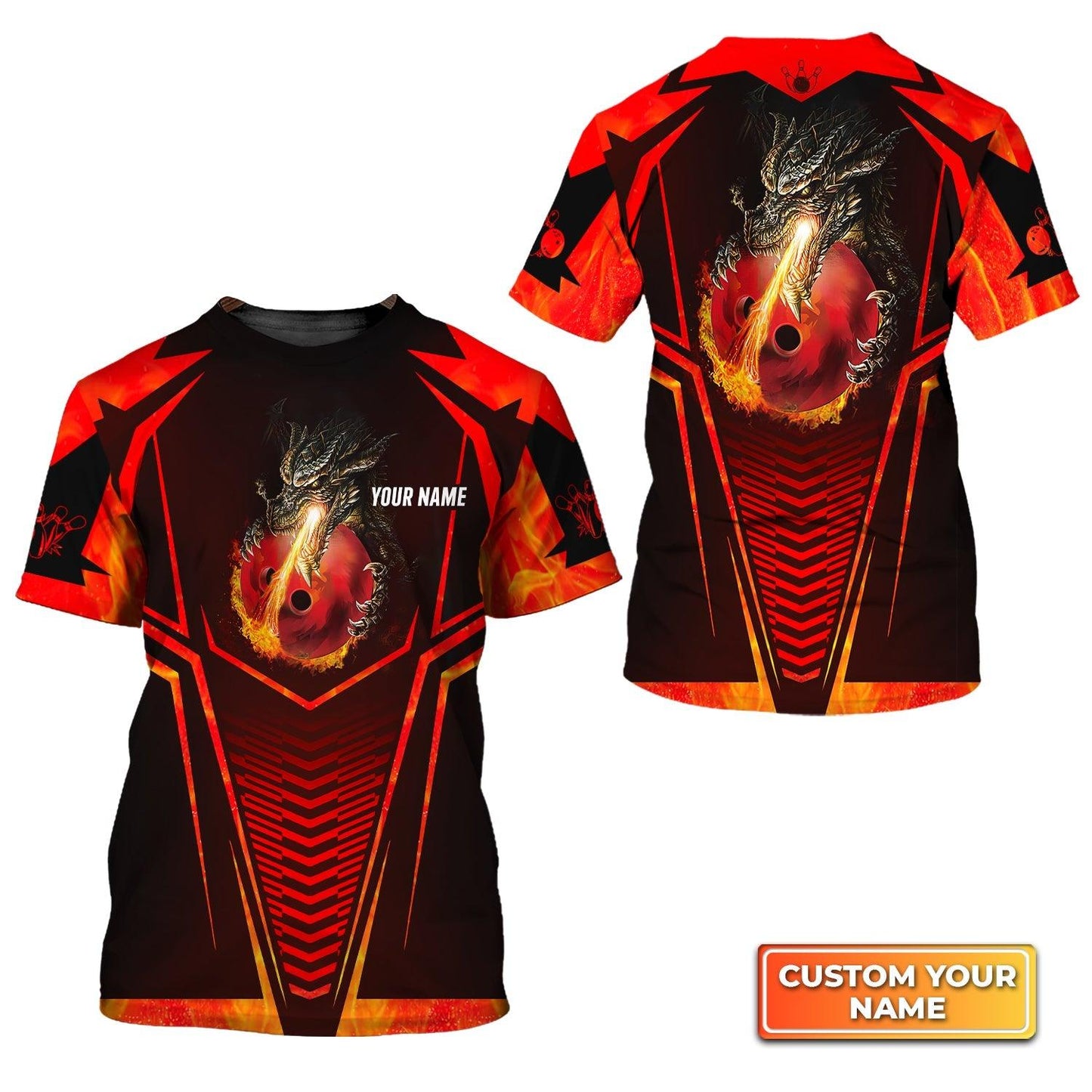 Bowling Custom Name T Shirt, Dragon Fire Flame Personalized Name T-Shirt For Men, Perfect Gift For Bowling Lovers, Bowlers, Team, Friend - Amzanimalsgift