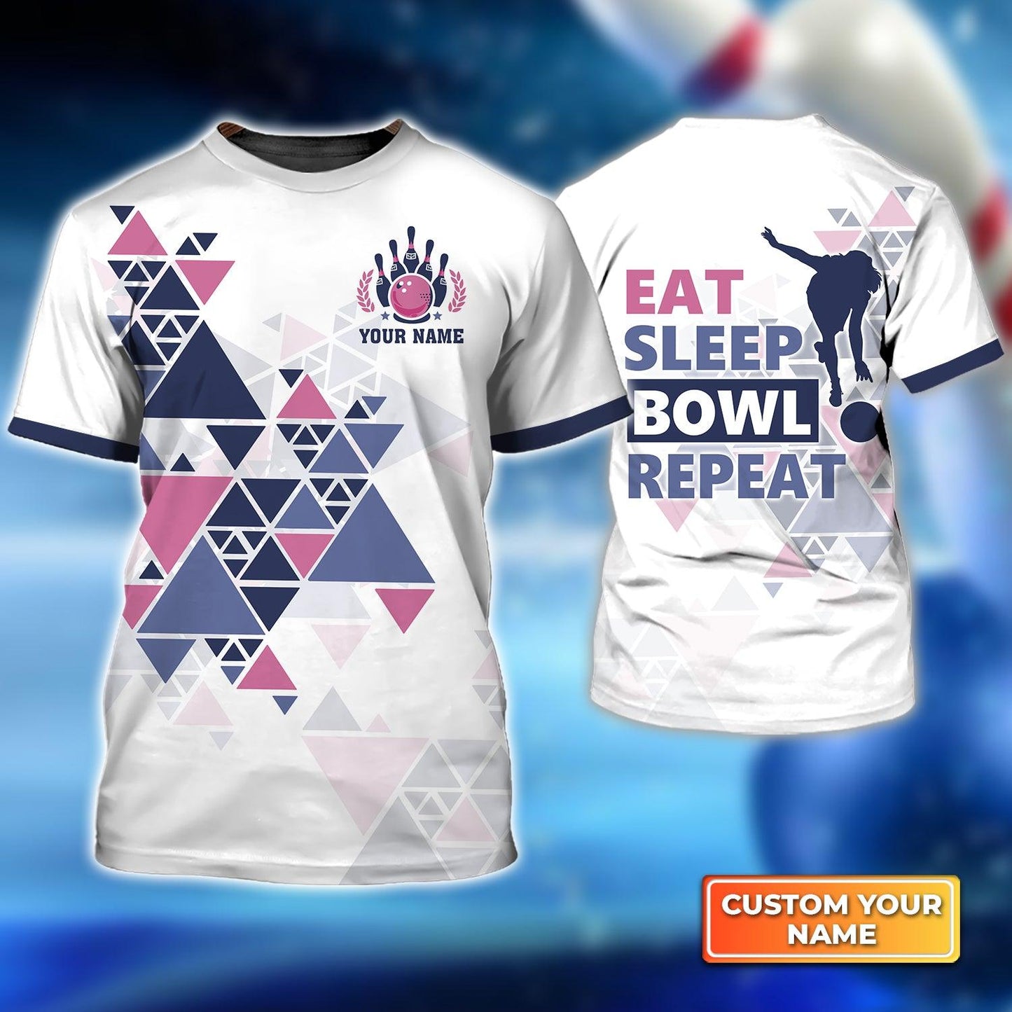 Bowling Custom Name T Shirt, Eat Sleep Bowl Repeat Personalized T-Shirt For Men, Perfect Gift For Bowling Lovers, Bowlers, Team, Friend - Amzanimalsgift