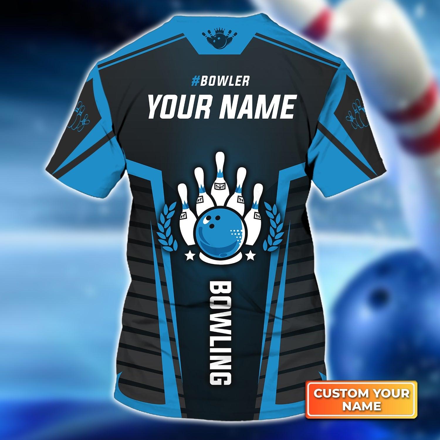 Bowling Custom Name T Shirt, The Blue Bowling Ball in Flames Breaks White Skittles Personalized T-Shirt For Men, Gift For Bowling Lovers, Bowlers - Amzanimalsgift