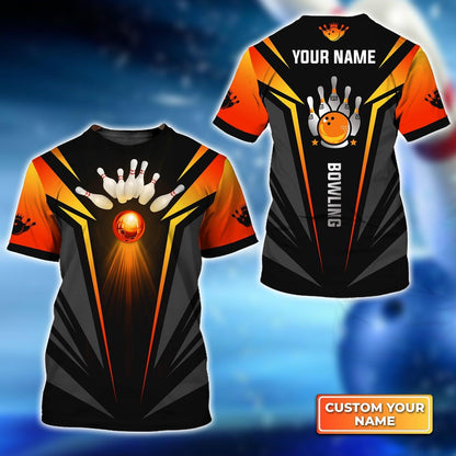 Bowling Custom Name T Shirt, The Orange Bowling Ball in Flames Personalized T-Shirt For Men, Perfect Gift For Bowling Lovers, Bowlers, Team, Friend - Amzanimalsgift